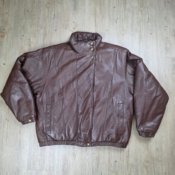Eddie Bauer Vintage Women's Jacket Leather Winter Down-filled - Picture 1 of 13